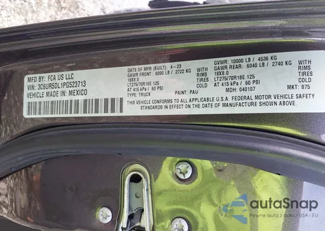 2023 Ram 2500 Big Horn 4X4 6'4 Box from USA, damaged, VIN 3C6UR5DL1PG523713